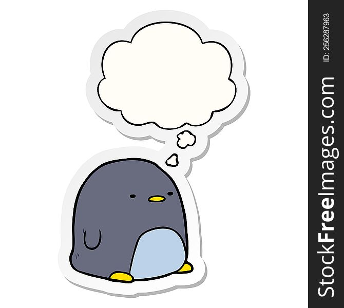 cute cartoon penguin with thought bubble as a printed sticker