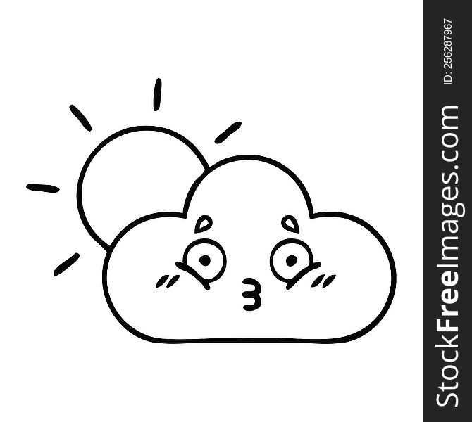 line drawing cartoon sunshine and cloud