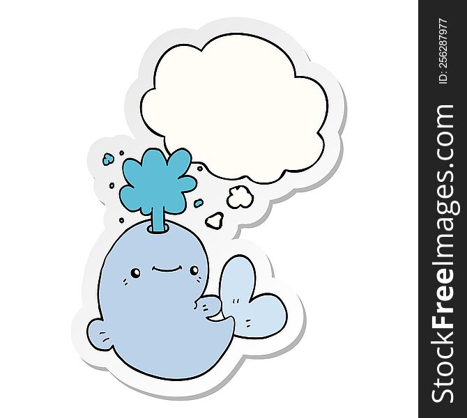 cartoon whale spouting water with thought bubble as a printed sticker