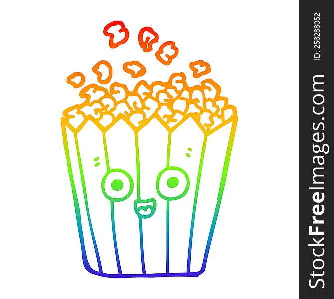 rainbow gradient line drawing of a cartoon popcorn