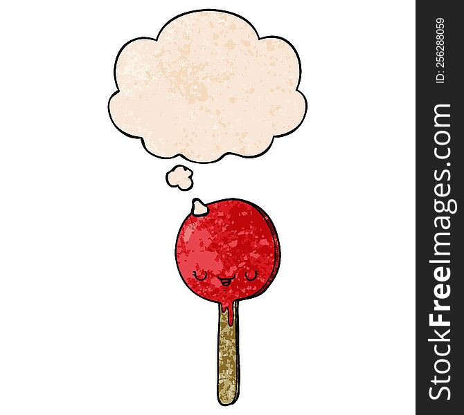 Cartoon Candy Lollipop And Thought Bubble In Grunge Texture Pattern Style