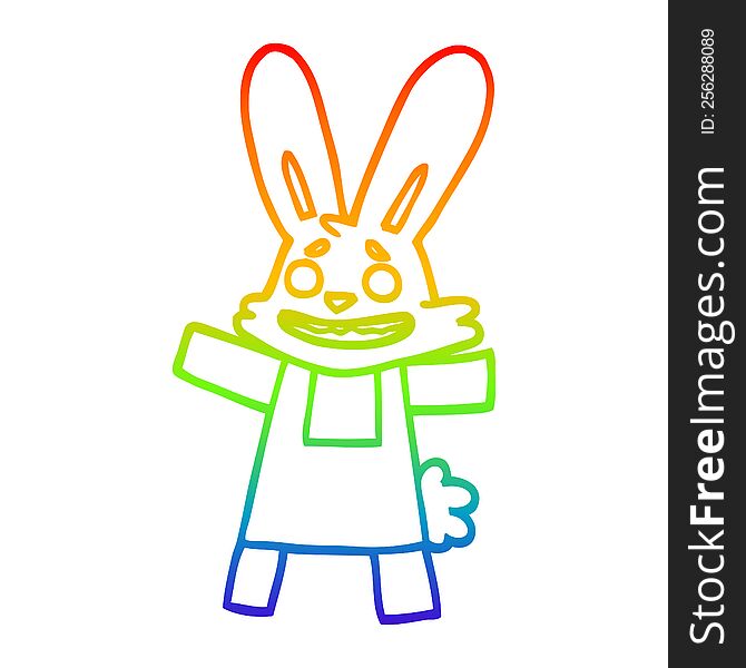 Rainbow Gradient Line Drawing Cartoon Smiling Rabbit