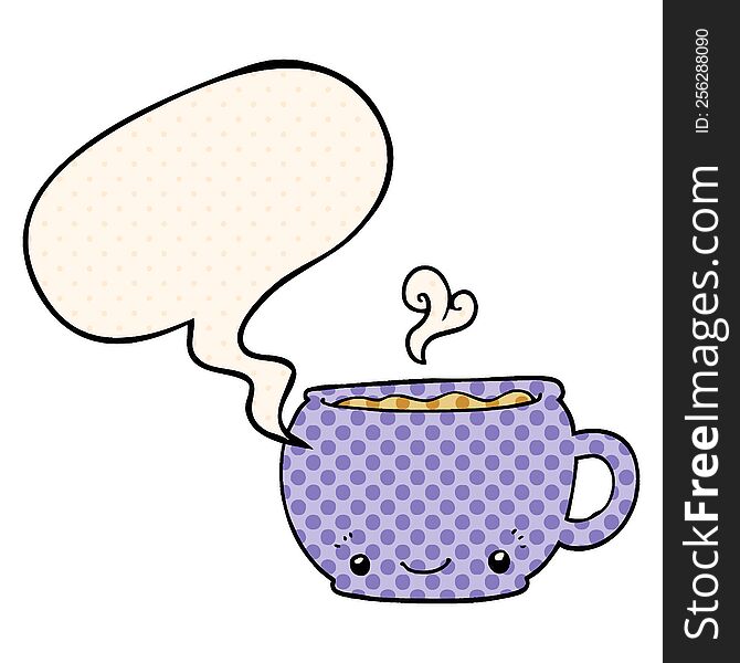 Cartoon Hot Cup Of Coffee And Speech Bubble In Comic Book Style