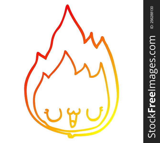 Warm Gradient Line Drawing Cartoon Flame With Face