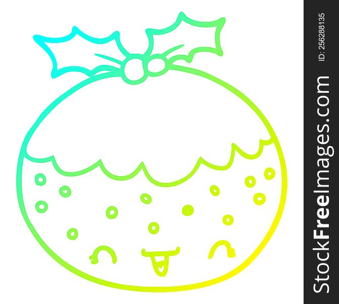 Cold Gradient Line Drawing Cute Cartoon Christmas Pudding