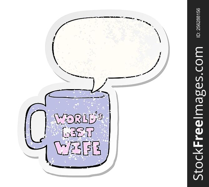 Worlds Best Wife Mug And Speech Bubble Distressed Sticker