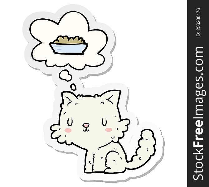 cartoon cat and food with thought bubble as a printed sticker
