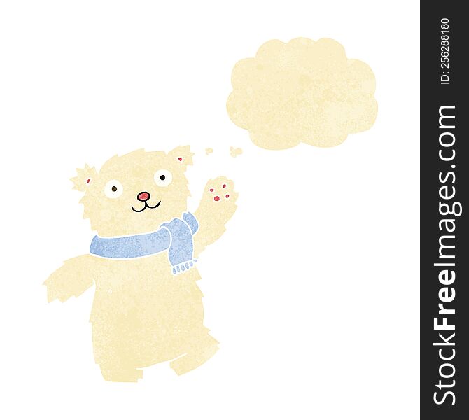 Cartoon Teddy Bear Wearing Scarf With Thought Bubble