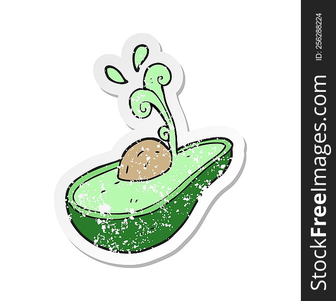 retro distressed sticker of a cartoon avocado