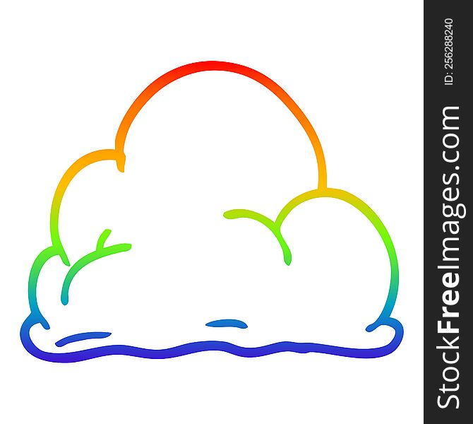 rainbow gradient line drawing of a cartoon fluffy white clouds