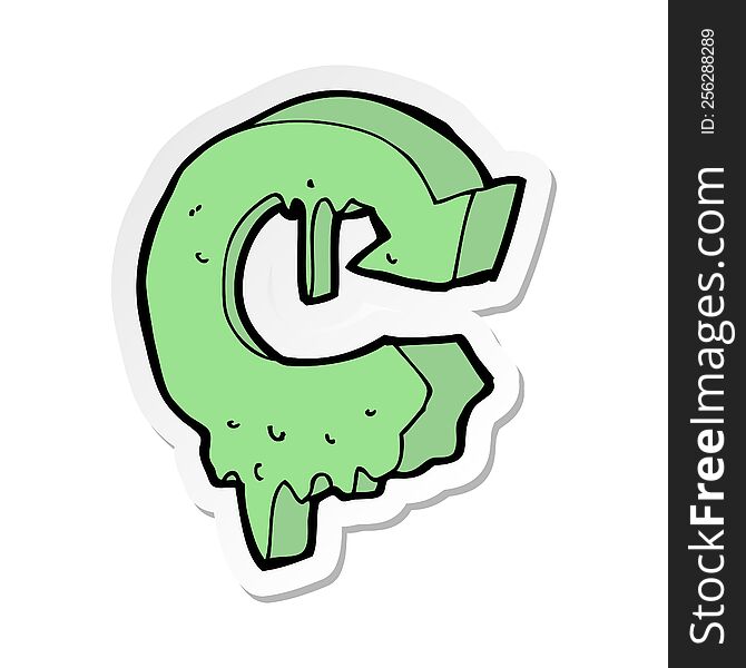 sticker of a cartoon melting recycling symbol