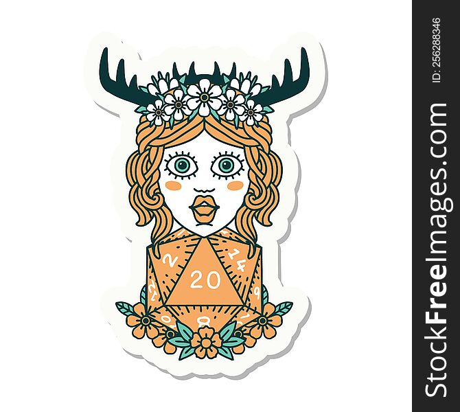 sticker of a human druid with natural twenty dice roll. sticker of a human druid with natural twenty dice roll