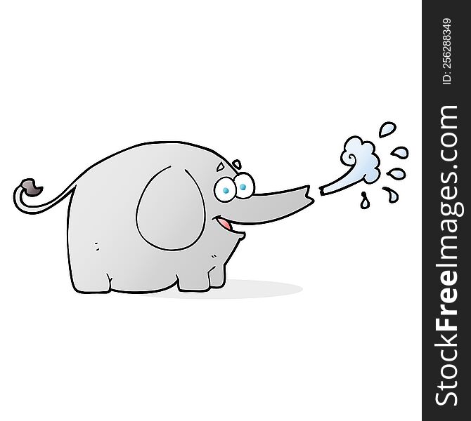 freehand drawn cartoon elephant squirting water