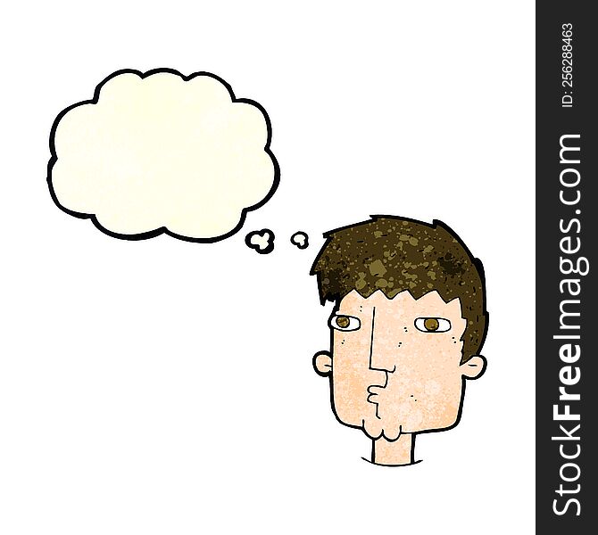 cartoon curious man with thought bubble
