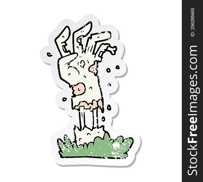Distressed Sticker Of A Spooky Zombie Hand Cartoon