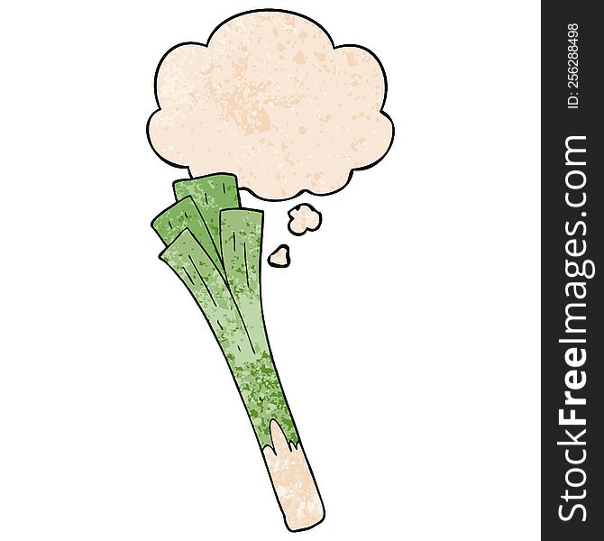 cartoon leeks with thought bubble in grunge texture style. cartoon leeks with thought bubble in grunge texture style