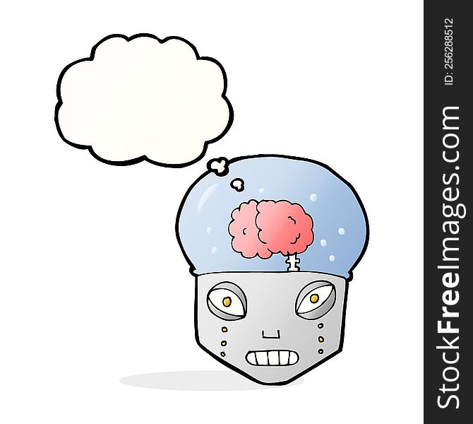 cartoon spooky robot head with thought bubble