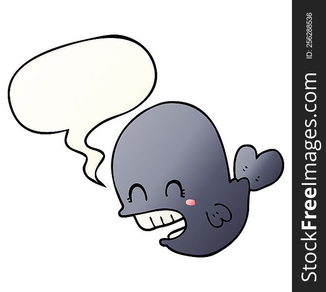 Cartoon Whale And Speech Bubble In Smooth Gradient Style
