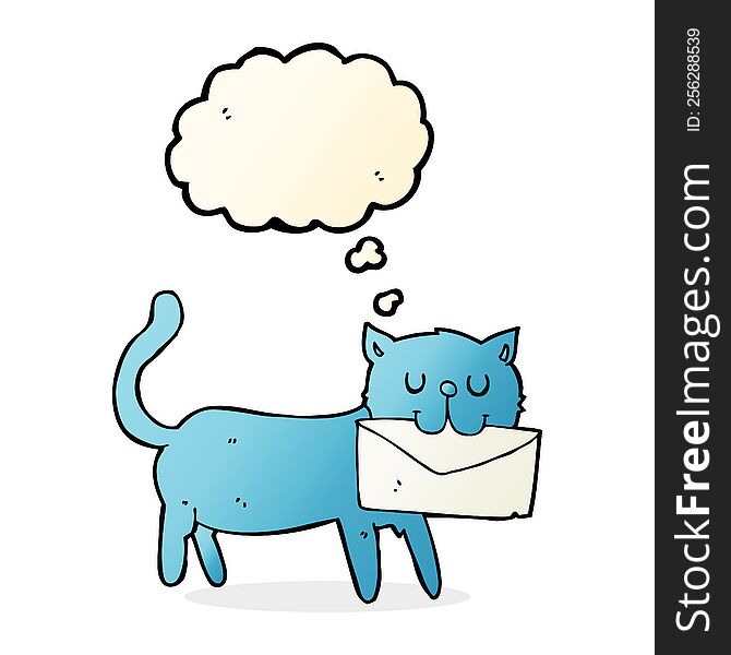 Cartoon Cat Carrying Letter With Thought Bubble