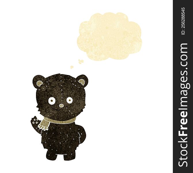 Cute Cartoon Black Bear Waving With Thought Bubble