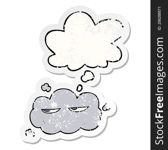 cute cartoon cloud with thought bubble as a distressed worn sticker