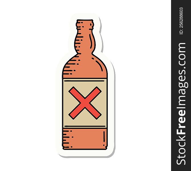 sticker of tattoo in traditional style of a bottle. sticker of tattoo in traditional style of a bottle