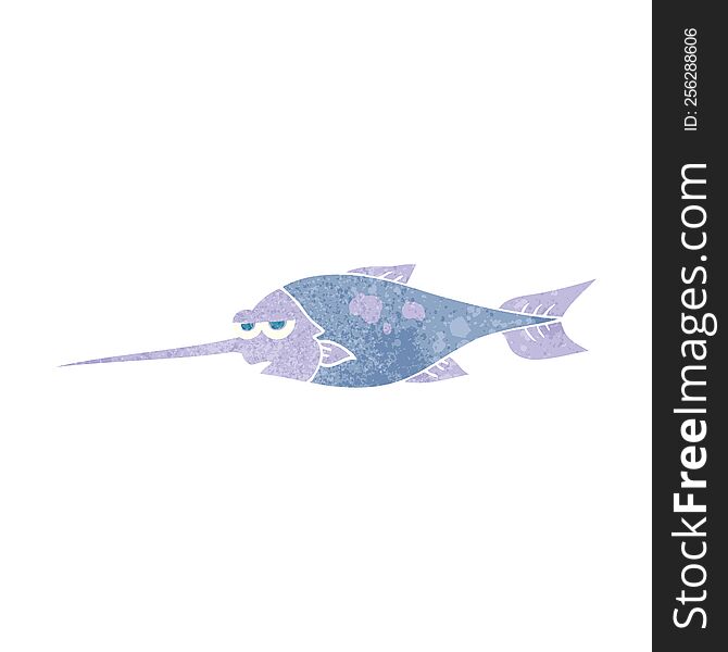 freehand drawn retro cartoon swordfish