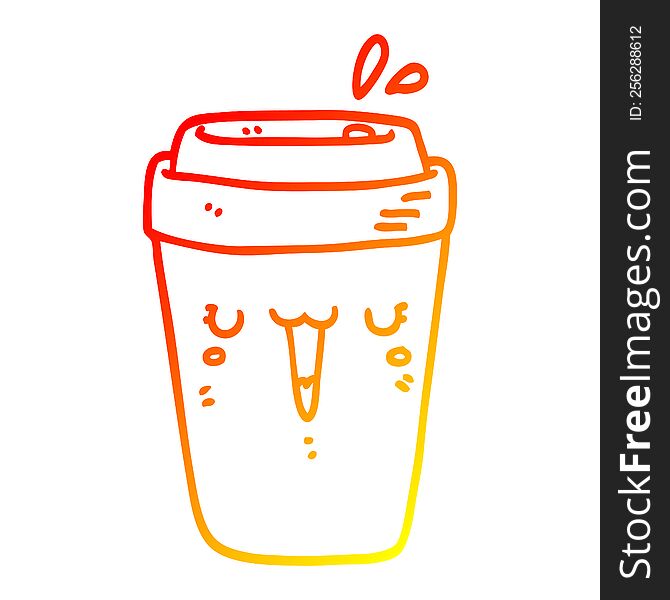 warm gradient line drawing of a cartoon coffee cup