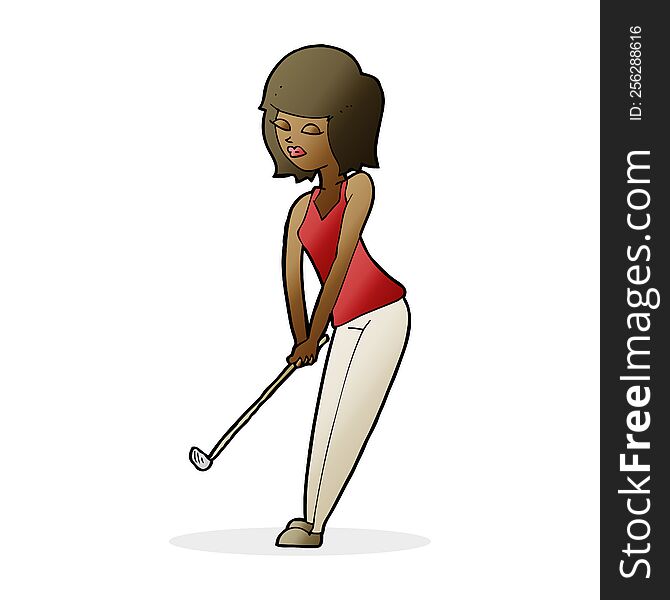 Cartoon Woman Playing Golf