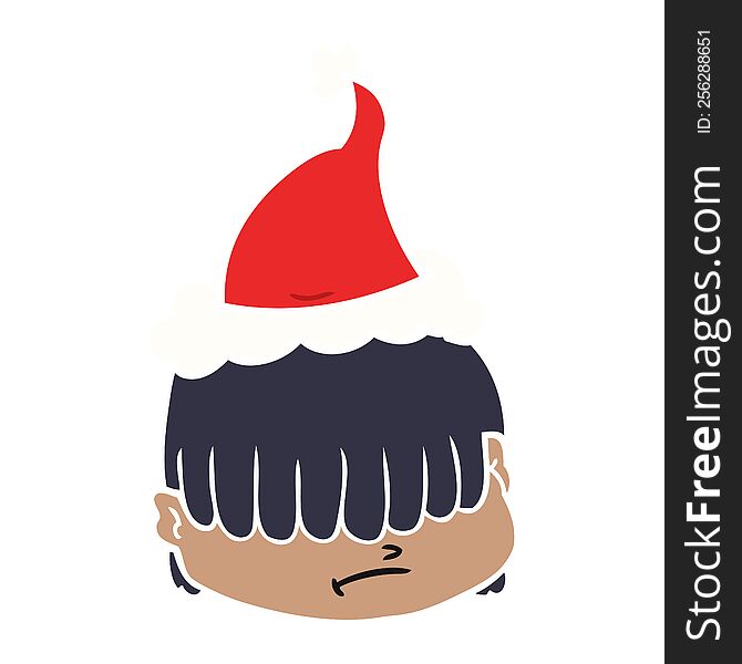 Flat Color Illustration Of A Face With Hair Over Eyes Wearing Santa Hat