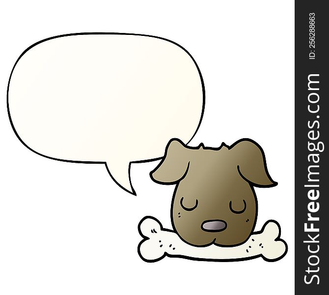 Cartoon Dog And Bone And Speech Bubble In Smooth Gradient Style