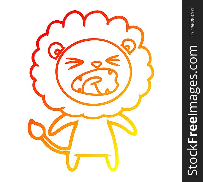 Warm Gradient Line Drawing Cartoon Angry Lion