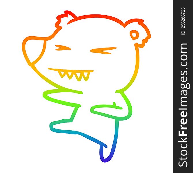 rainbow gradient line drawing of a kicking polar bear cartoon