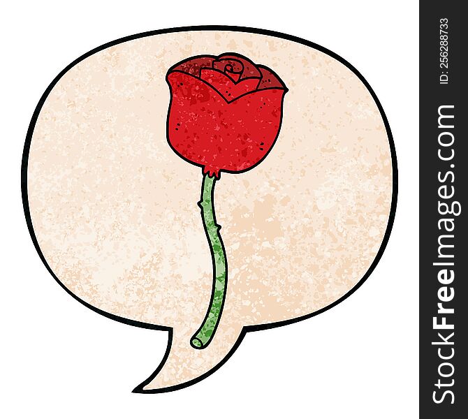 Cartoon Rose And Speech Bubble In Retro Texture Style