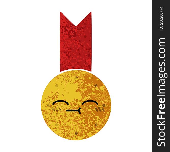retro illustration style cartoon of a gold medal