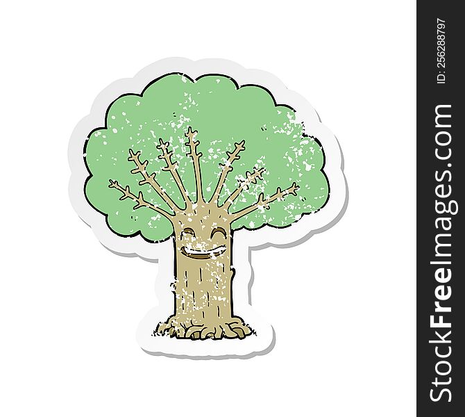 Retro Distressed Sticker Of A Cartoon Happy Tree