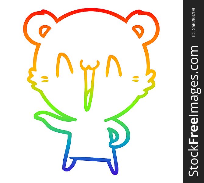 Rainbow Gradient Line Drawing Laughing Polar Bear Cartoon