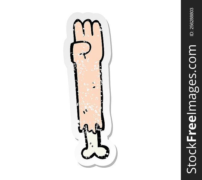 Distressed Sticker Of A Cartoon Zombie Arm