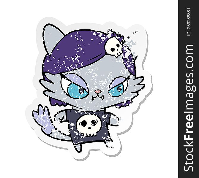 distressed sticker of a cartoon tough cat girl