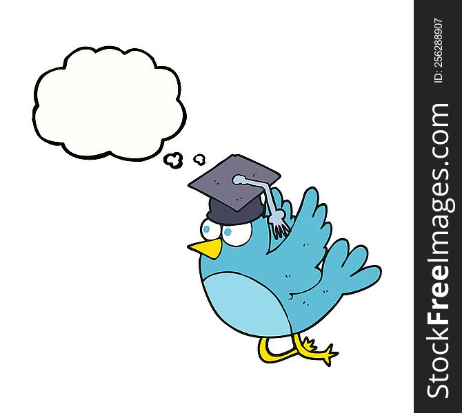 Thought Bubble Cartoon Bird Wearing Graduation Cap