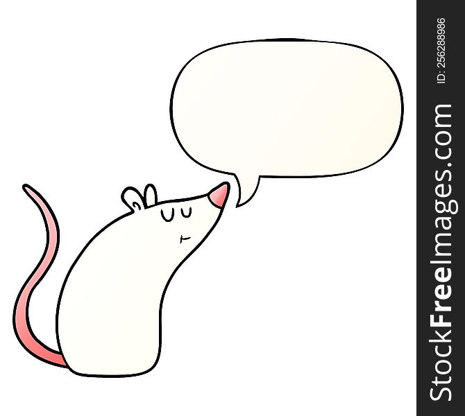 Cartoon White Mouse And Speech Bubble In Smooth Gradient Style