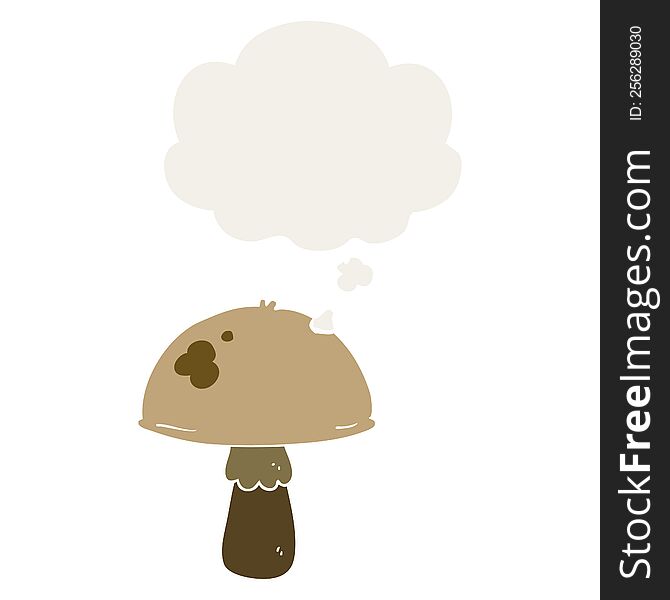 cartoon mushroom with thought bubble in retro style
