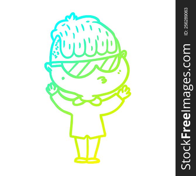 Cold Gradient Line Drawing Cartoon Boy Wearing Sunglasses