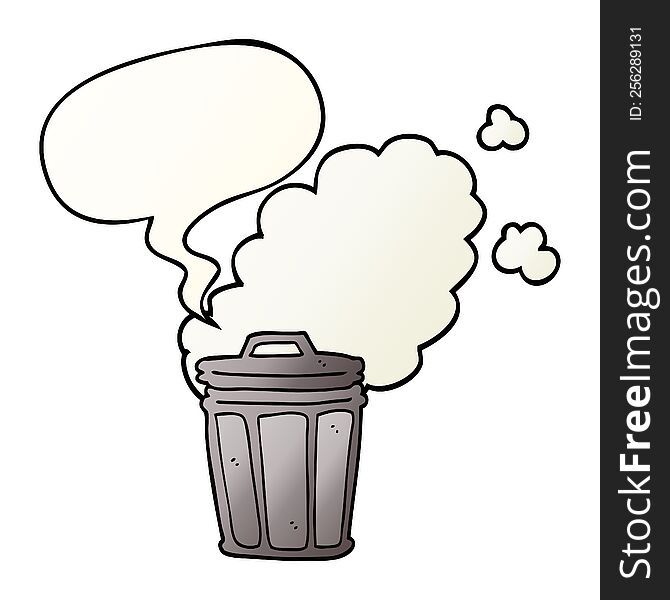 cartoon stinky garbage can with speech bubble in smooth gradient style