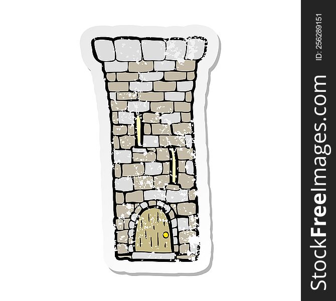 retro distressed sticker of a cartoon old castle tower