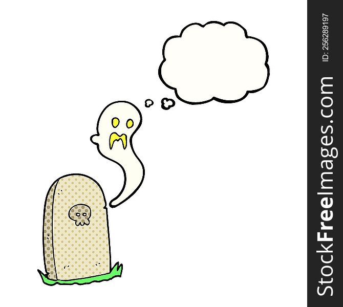 Thought Bubble Cartoon Ghost Rising From Grave