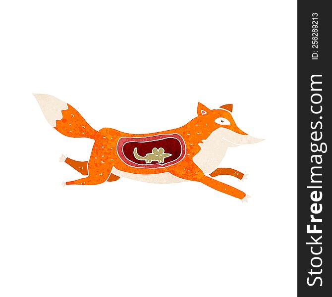 cartoon fox with mouse in belly