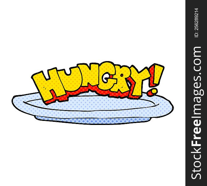 freehand drawn cartoon empty plate with hungry symbol