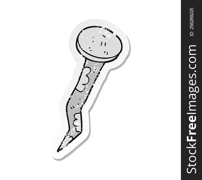 Retro Distressed Sticker Of A Cartoon Old Bent Nail