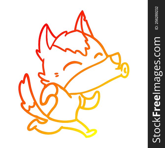 Warm Gradient Line Drawing Howling Cartoon Wolf Wearing Clothes